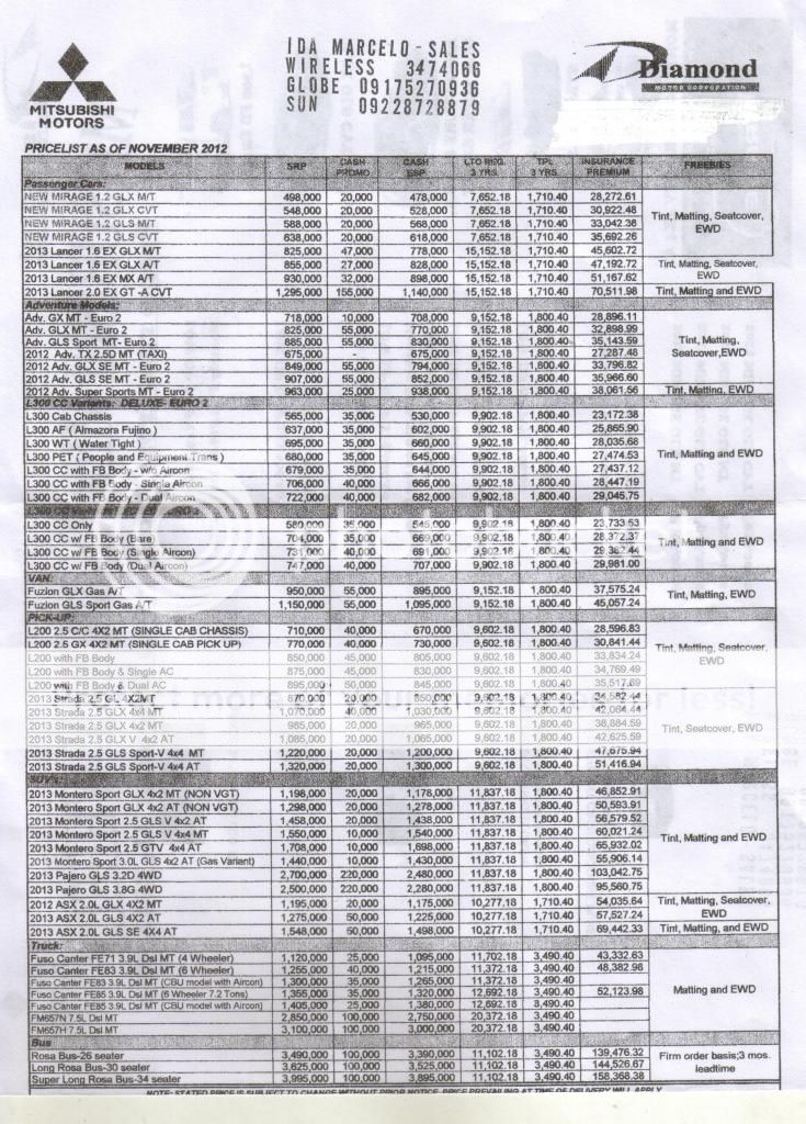 Mitsubishi Cars Philippines Price List NOVEMBER 2012 Update   MitsuPricelistNov2012 